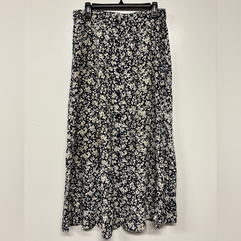 Paris Atelier & Other Stories Floral Flowy Navy and White Maxi Skirt Size 10